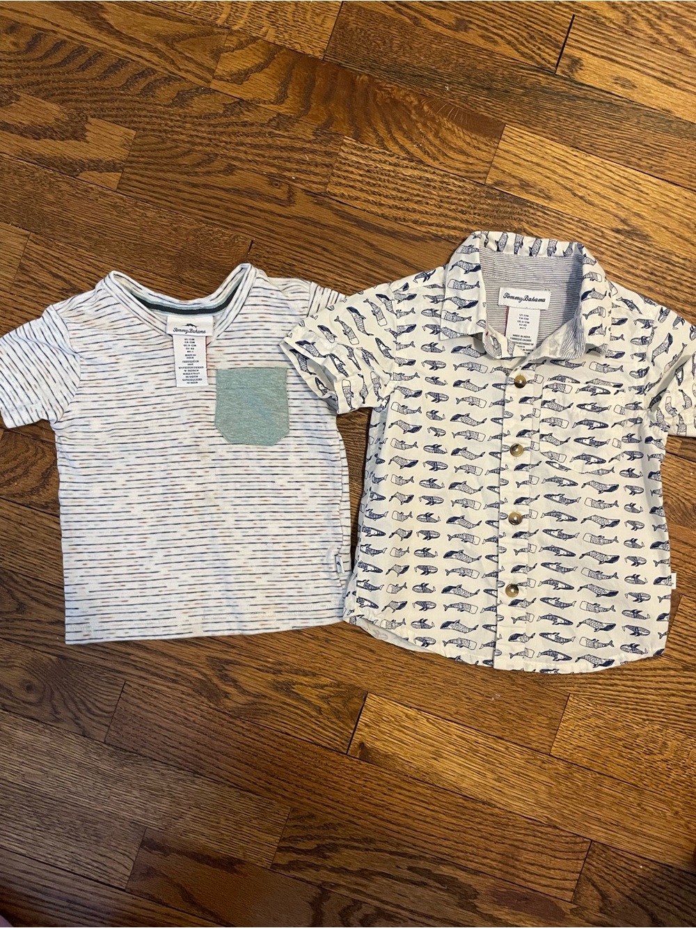 Tommy Baham Boys' Short Sleeve Pocket Tee & Fish Print Button Shirt - Blue/White